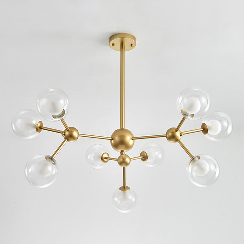 Clear Globe Shape Glass Chandelier Light Molecular Frosted Iron Modern Pendant Lighting in Gold