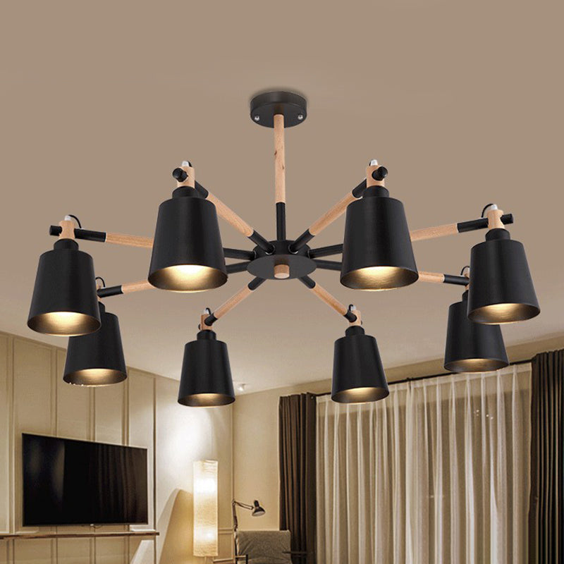 Modern Minimalist Rubber Wood Chandelier Matte Metal Lampshade Pendant Light for Living Room