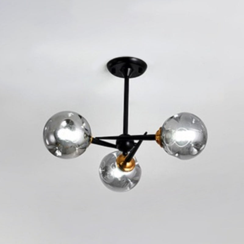 Multi Light Glass Ball Chandelier Light Black Wrought Iron Lamp Body Modern Chic Hanging Light for Living Room