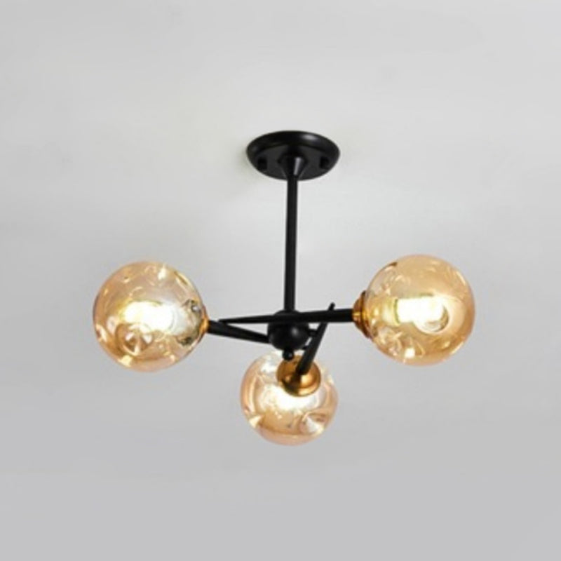 Multi Light Glass Ball Chandelier Light Black Wrought Iron Lamp Body Modern Chic Hanging Light for Living Room