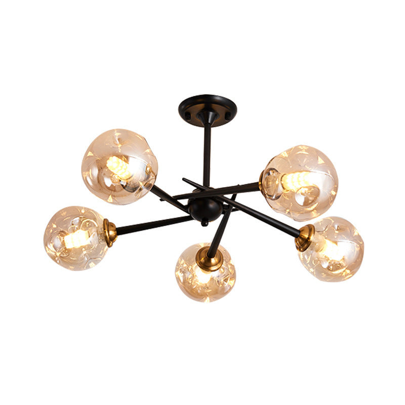 Multi Light Glass Ball Chandelier Light Black Wrought Iron Lamp Body Modern Chic Hanging Light for Living Room