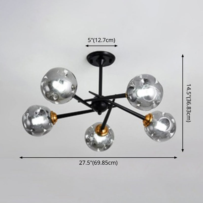 Multi Light Glass Ball Chandelier Light Black Wrought Iron Lamp Body Modern Chic Hanging Light for Living Room