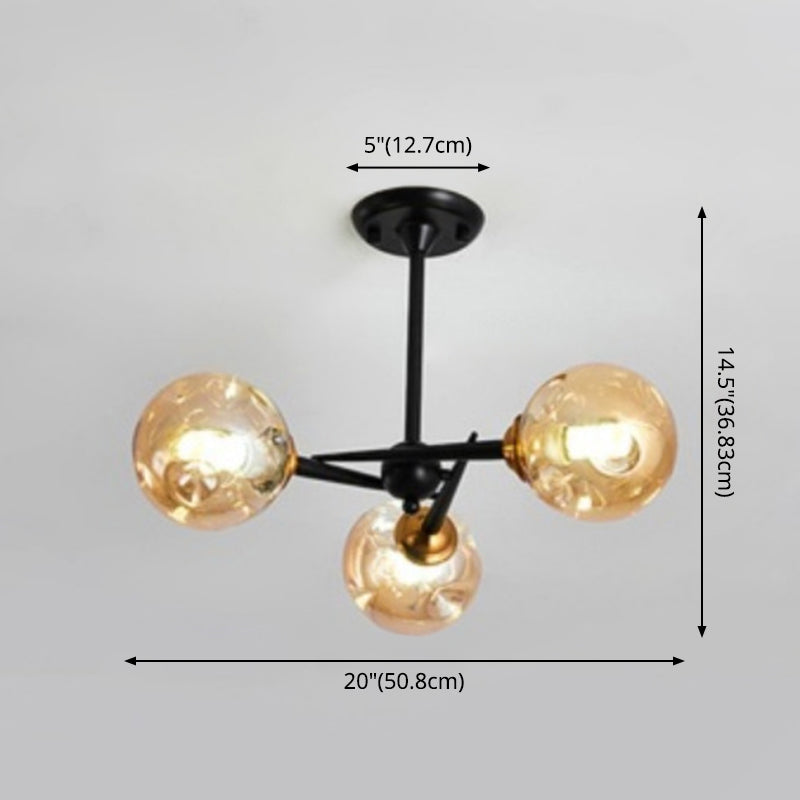 Multi Light Glass Ball Chandelier Light Black Wrought Iron Lamp Body Modern Chic Hanging Light for Living Room