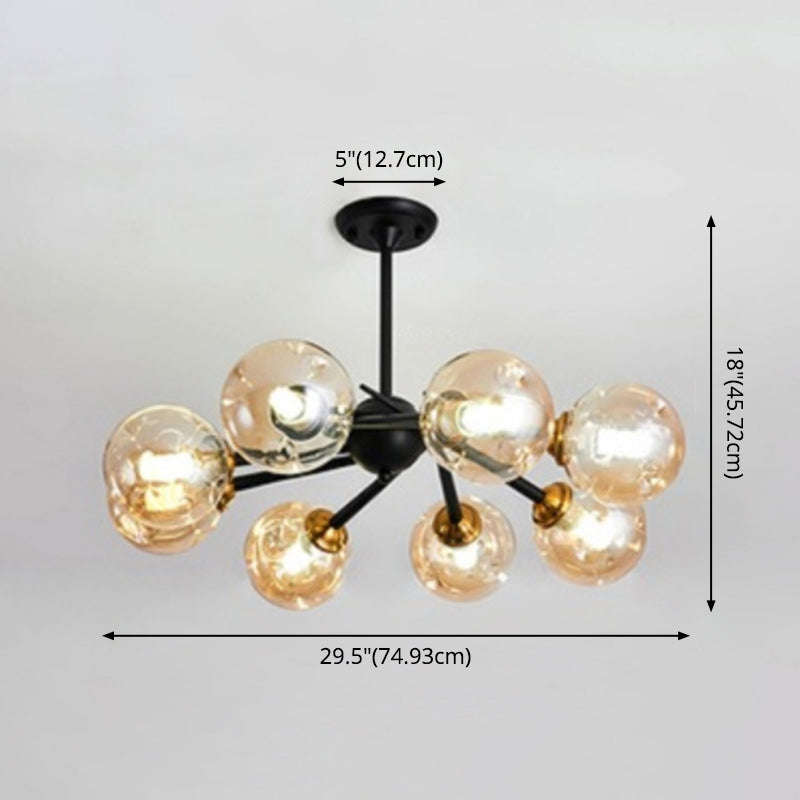 Multi Light Glass Ball Chandelier Light Black Wrought Iron Lamp Body Modern Chic Hanging Light for Living Room