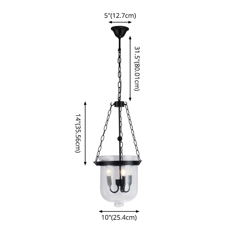 Lámpara colgante de 3 luces de vidrio transparente con lámpara de colgación industrial de cadena ajustable de 31.5 "para el comedor