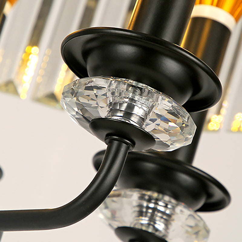 Clear Crystal Block Chandelier Lamp with Drum Shade Modernist 5 Lights Suspension Light in Black