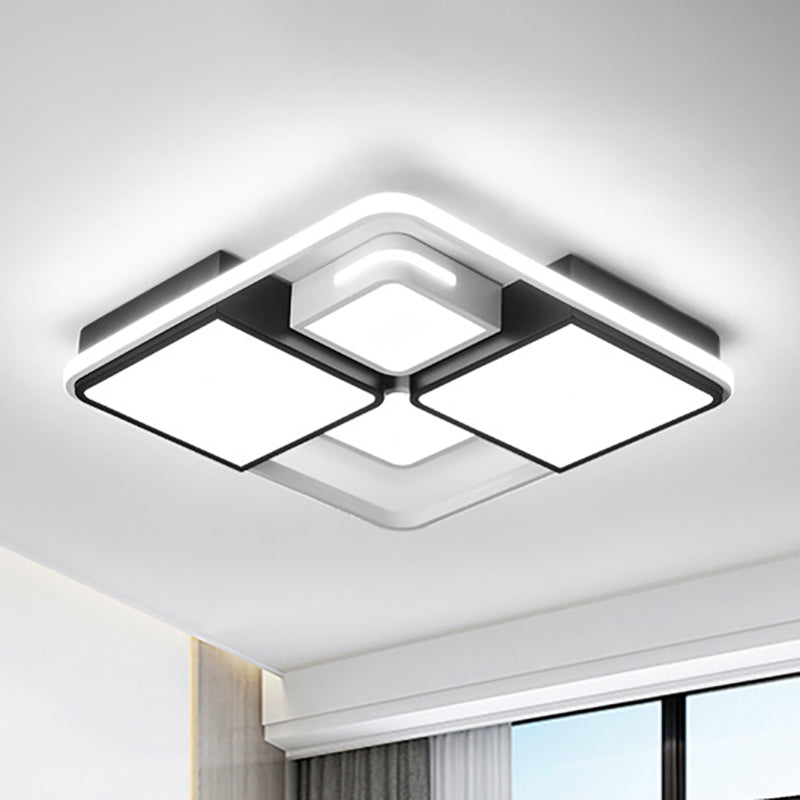 Square/Rectangle Ceiling Flushmount Warm/White Light Contemporary Led Flush Light Fixture in Black and White, 16"/19.5"/23.5"/35.5" W