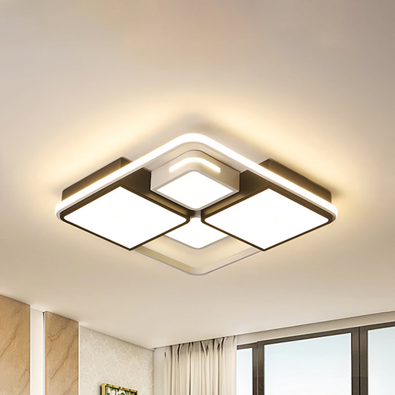 Square/Rectangle Ceiling Flushmount Warm/White Light Contemporary Led Flush Light Fixture in Black and White, 16"/19.5"/23.5"/35.5" W