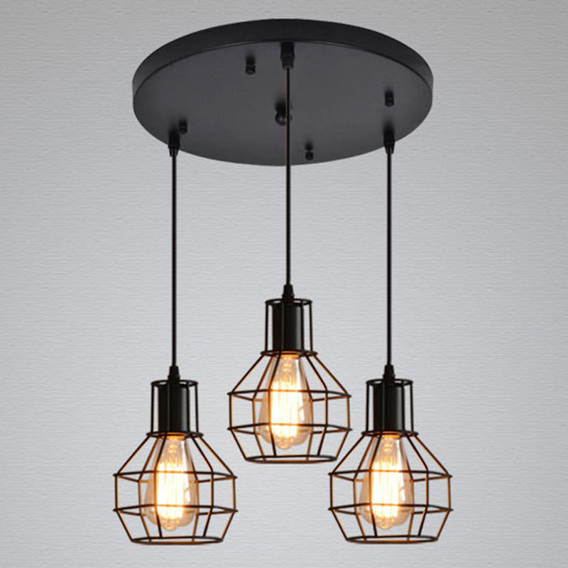 Industrial Style Open Cage Pendant Ceiling Light Metal Hanging Light Fixture in Black