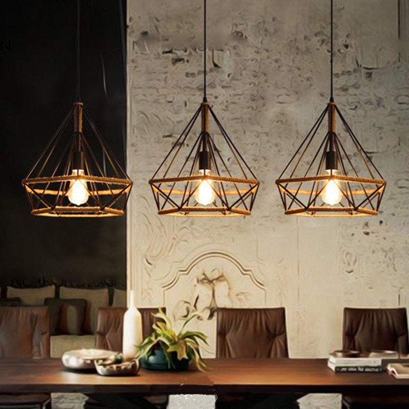 Metal Commercial Pendant Lighting Vintage Black Diamond Restaurant Pendant Lighting