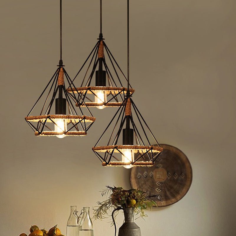 Metal Commercial Pendant Lighting Vintage Black Diamond Restaurant Pendant Lighting