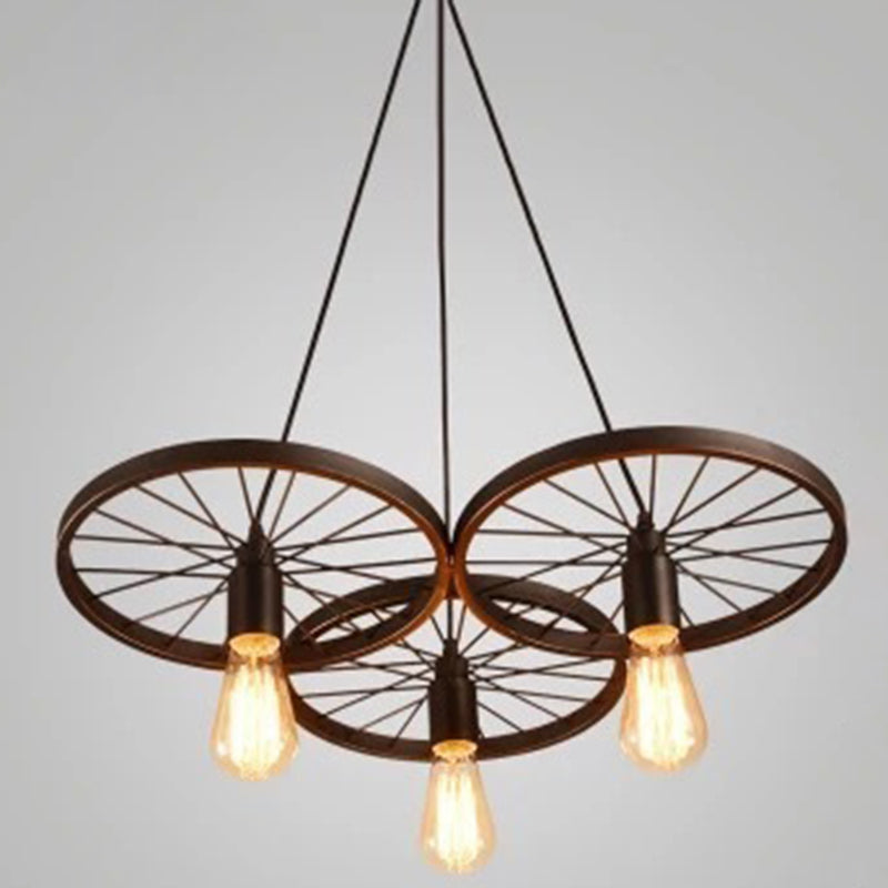 Metal Hanging Pendant Light Vintage Style Black Wagon Wheel Coffee Shop Suspension Lamp