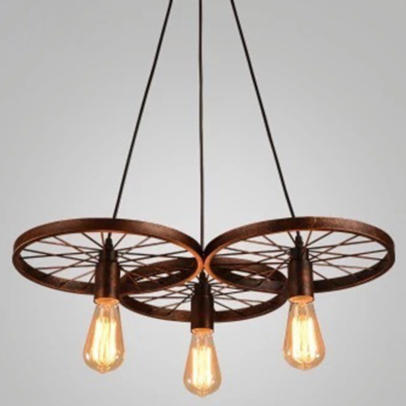 Metal Hanging Pendant Light Vintage Style Black Wagon Wheel Coffee Shop Suspension Lamp