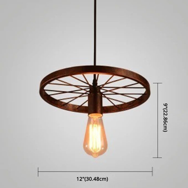 Metal Hanging Pendant Light Vintage Style Black Wagon Wheel Coffee Shop Suspension Lamp