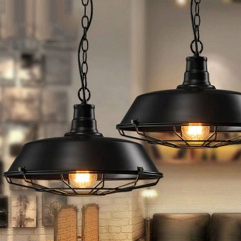 Metal Pendant Lighting Fixture Industrial Black Networked Shop Hanging Ceiling Light