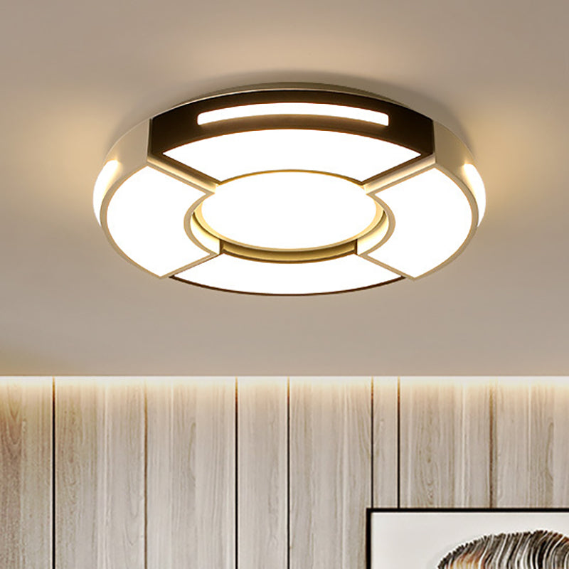 16"/19.5"/23.5" W Black and White Circular Flush Lamp Contemporary Metal Bedroom Flush Lighting with Diffuser