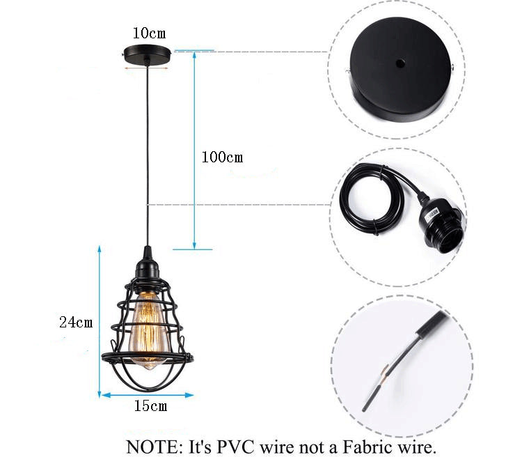 Cage Metal Pendant Light Fixture Industrial Restaurant Hanging Ceiling Light in Black