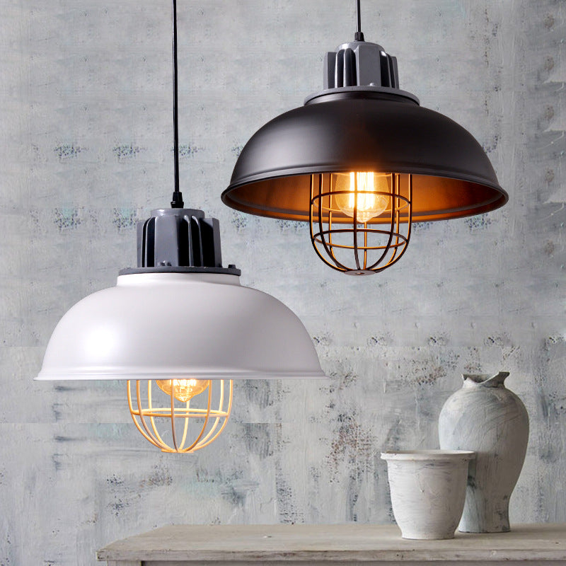 Black Ceiling Pendant Light Industrial Metal Cage Shaded Commercial Pendant Lighting