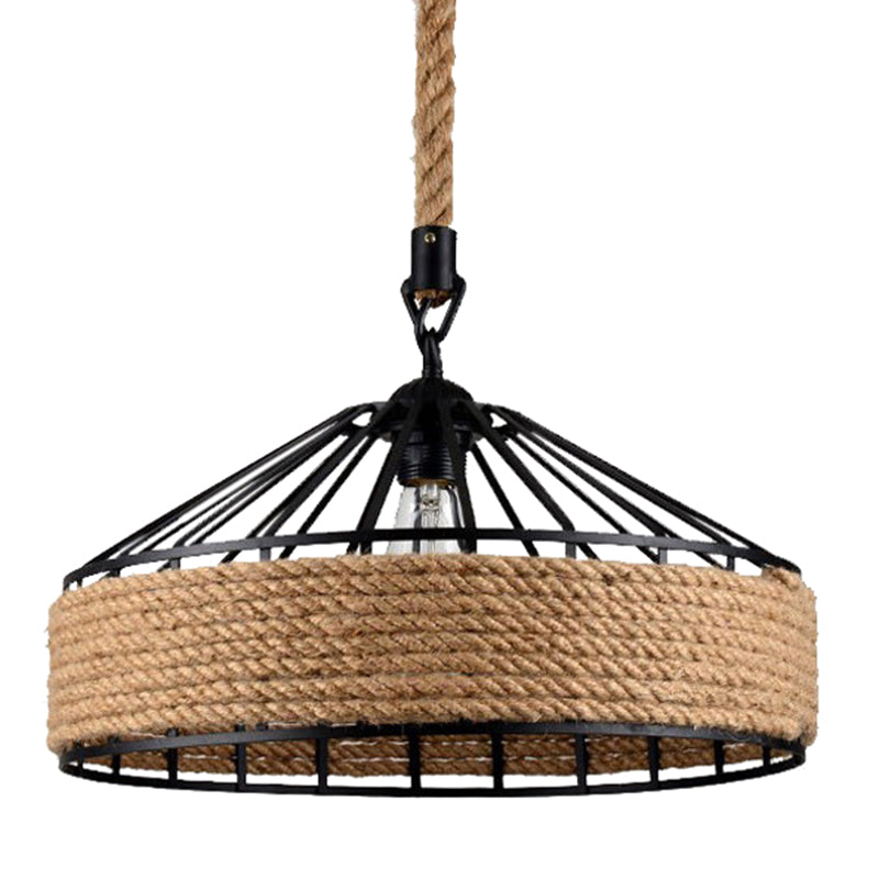 Metal Beige Hanging Light Fixture Drum Industrial Pendant Light Fixture for Dinning Room