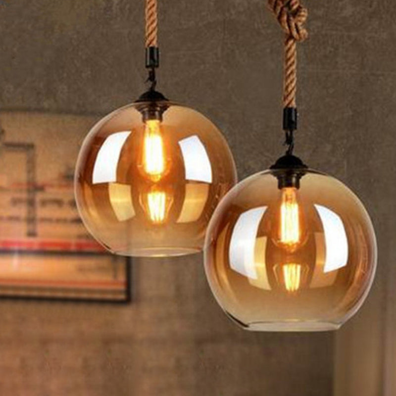 Glass Beige Pendant Light Fixture Round Industrial Style Hanging Pendant Light for Restaurant