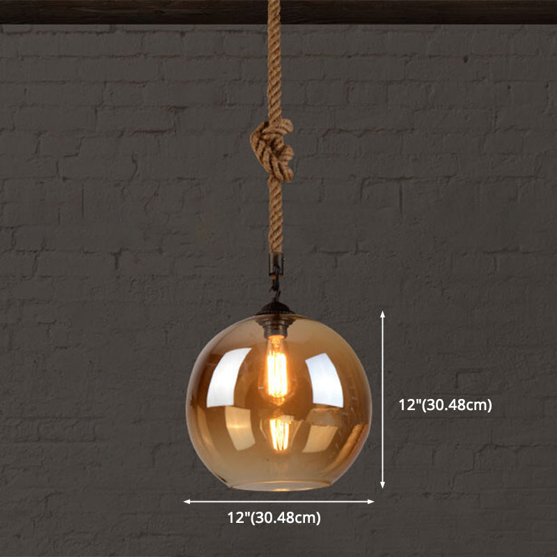 Glass Beige Pendant Light Fixture Round Industrial Style Hanging Pendant Light for Restaurant