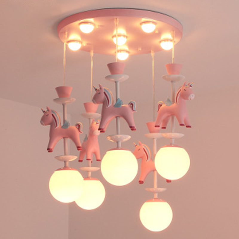 Horses Pendant Lighting Fixture Kids Style Metal Hanging Ceiling Light for Bedroom