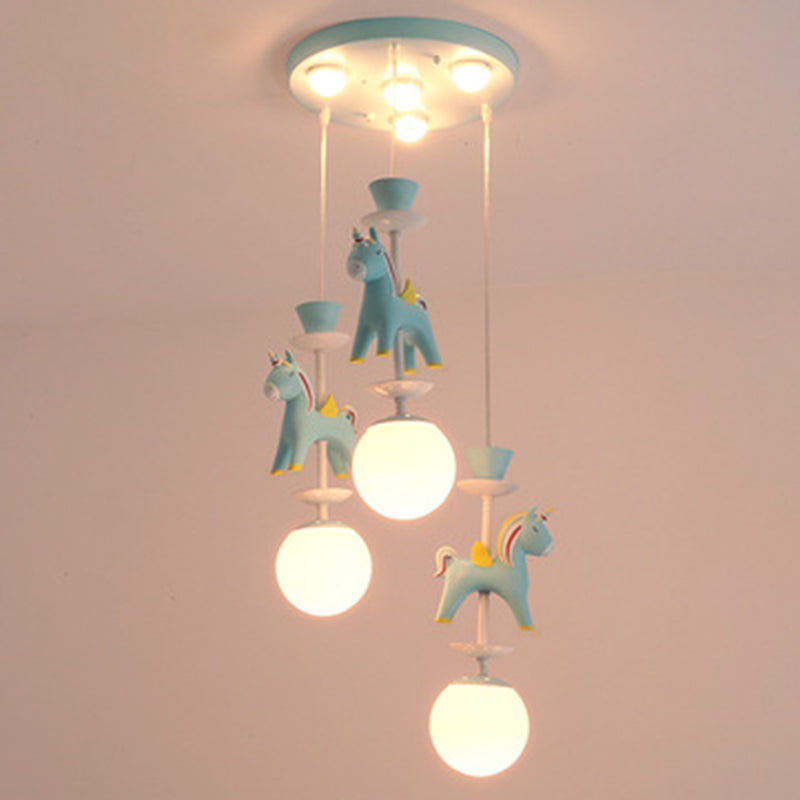 Horses Pendant Lighting Fixture Kids Style Metal Hanging Ceiling Light for Bedroom