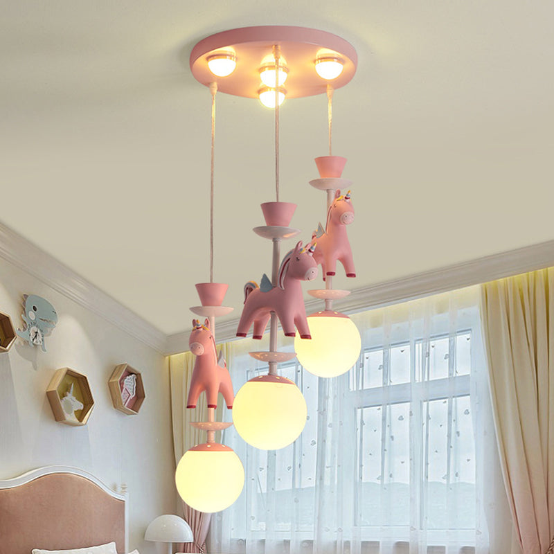 Horses Pendant Lighting Fixture Kids Style Metal Hanging Ceiling Light for Bedroom