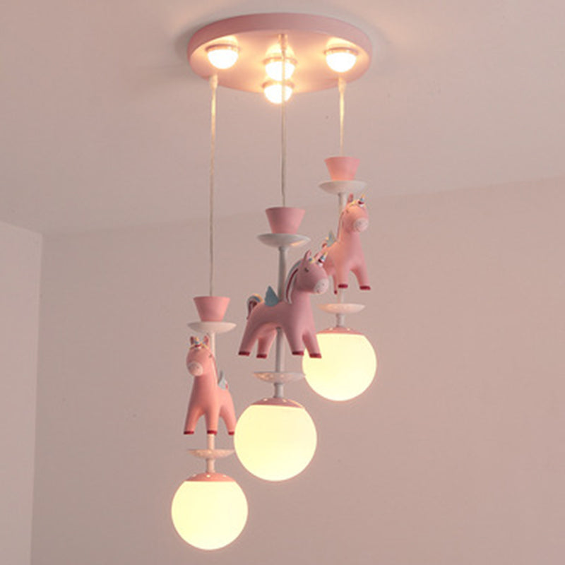 Horses Pendant Lighting Fixture Kids Style Metal Hanging Ceiling Light for Bedroom