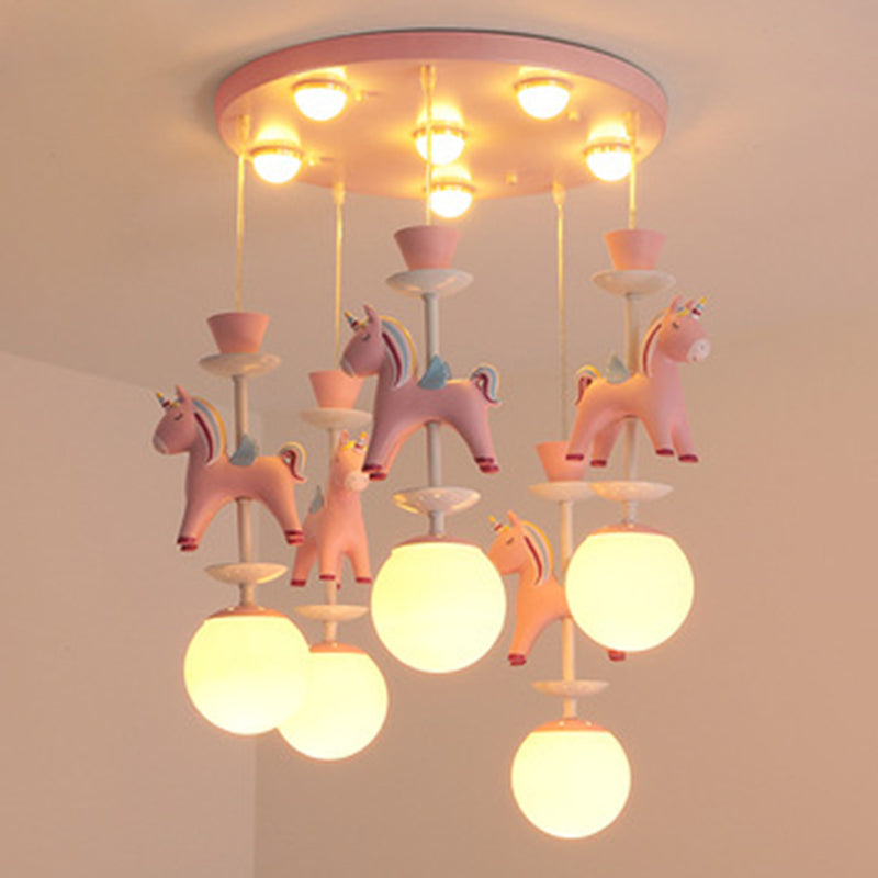 Horses Pendant Lighting Fixture Kids Style Metal Hanging Ceiling Light for Bedroom