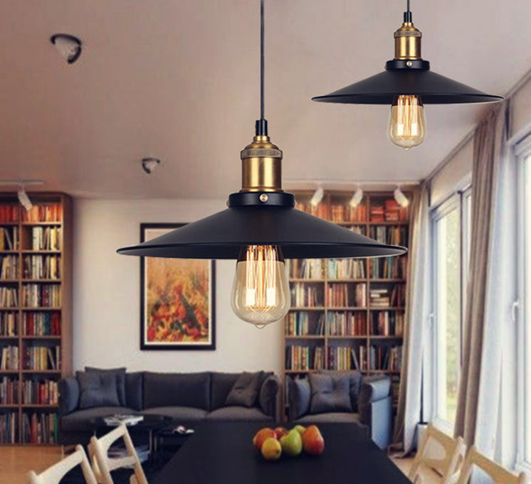 Metal Black Pendant Lighting Fixture Saucer Industrial Style Hanging Pendant Light