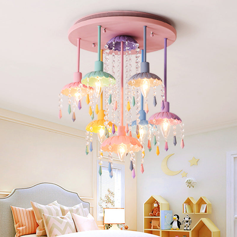 Umbrella Glass Pendant Lighting Fixture Macaron Pink Hanging Pendant Light for Kids Bedroom