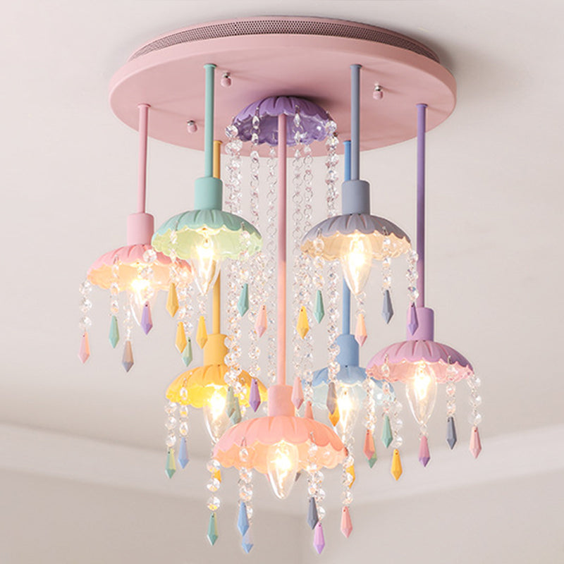 Umbrella Glass Pendant Lighting Fixture Macaron Pink Hanging Pendant Light for Kids Bedroom