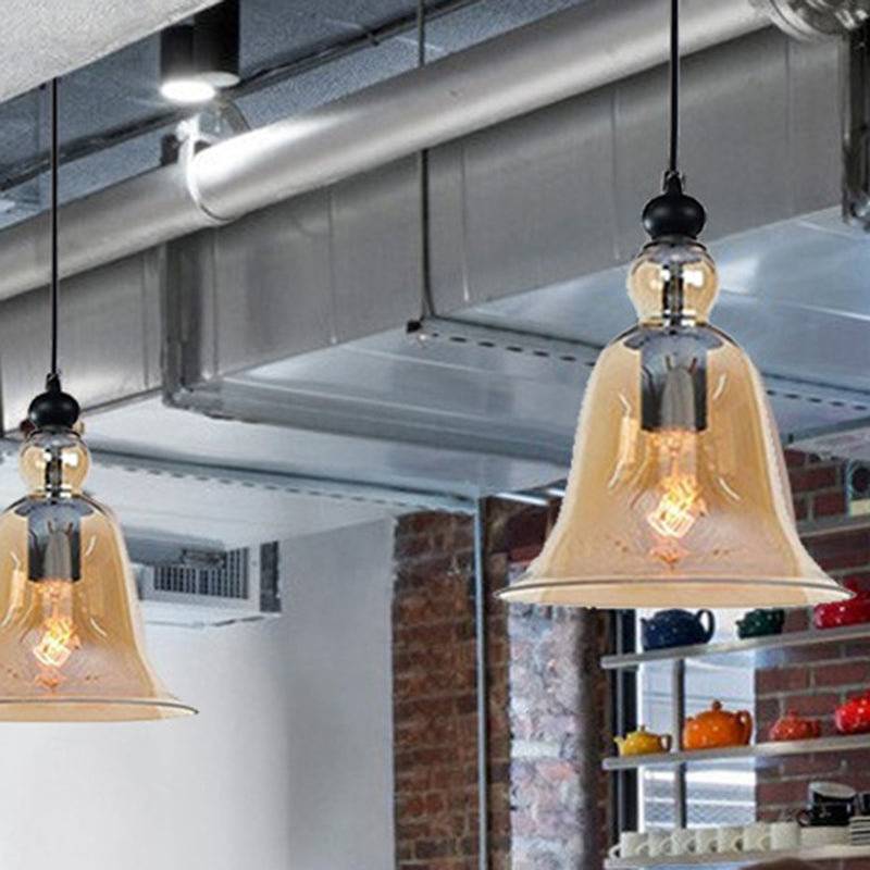 Glass Hanging Light Fixture Bell Industrial Style Pendant Light Fixture for Restaurant