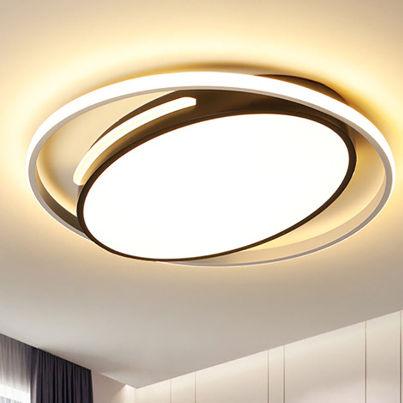 16"/19.5" Wide Black Oval Flush Mount Lighting Minimalist Metallic Led Flush Light with Frosted Diffuser