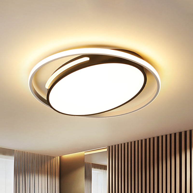 16"/19.5" Wide Black Oval Flush Mount Lighting Minimalist Metallic Led Flush Light with Frosted Diffuser