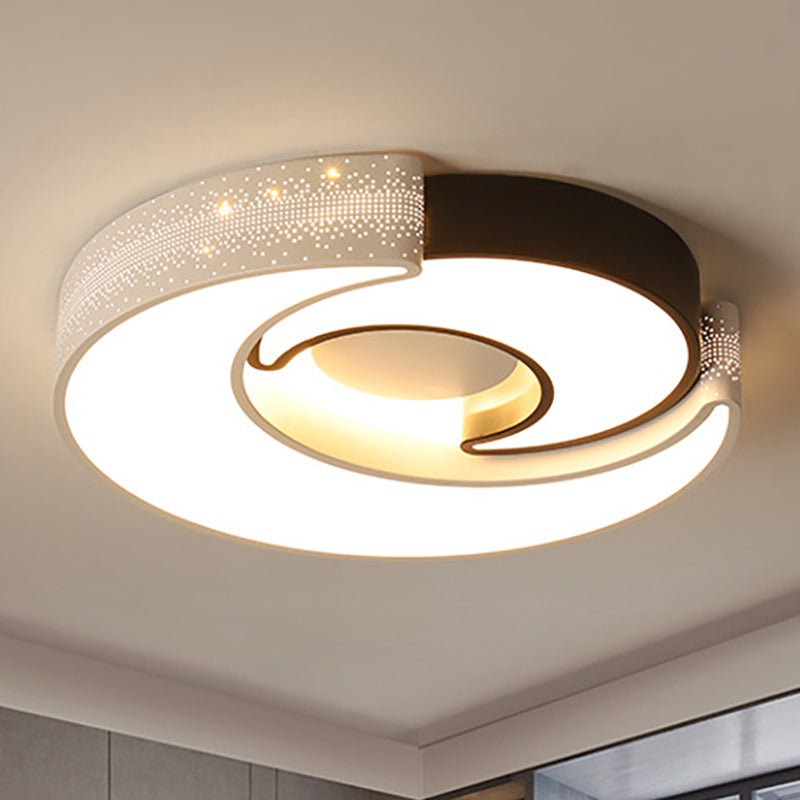 Illuminazione da incasso a soffitto Moon in bianco e nero, moderna e semplice, in ferro, da incasso, in bianco caldo/bianco, larghezza 16"/19,5"