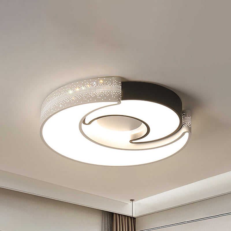 Illuminazione da incasso a soffitto Moon in bianco e nero, moderna e semplice, in ferro, da incasso, in bianco caldo/bianco, larghezza 16"/19,5"