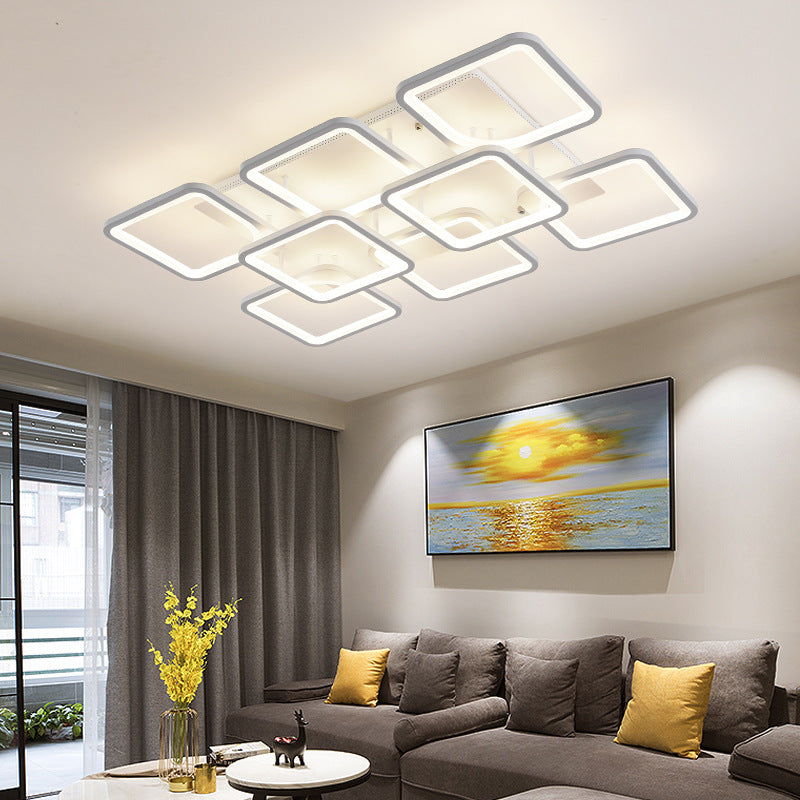 Acrylic Square Semi Flush Coffer Affermazione Luce Modern LED White Steat White Mount