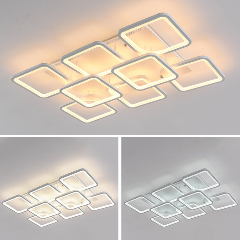 Acrylic Square Semi Flush Coffer Affermazione Luce Modern LED White Steat White Mount