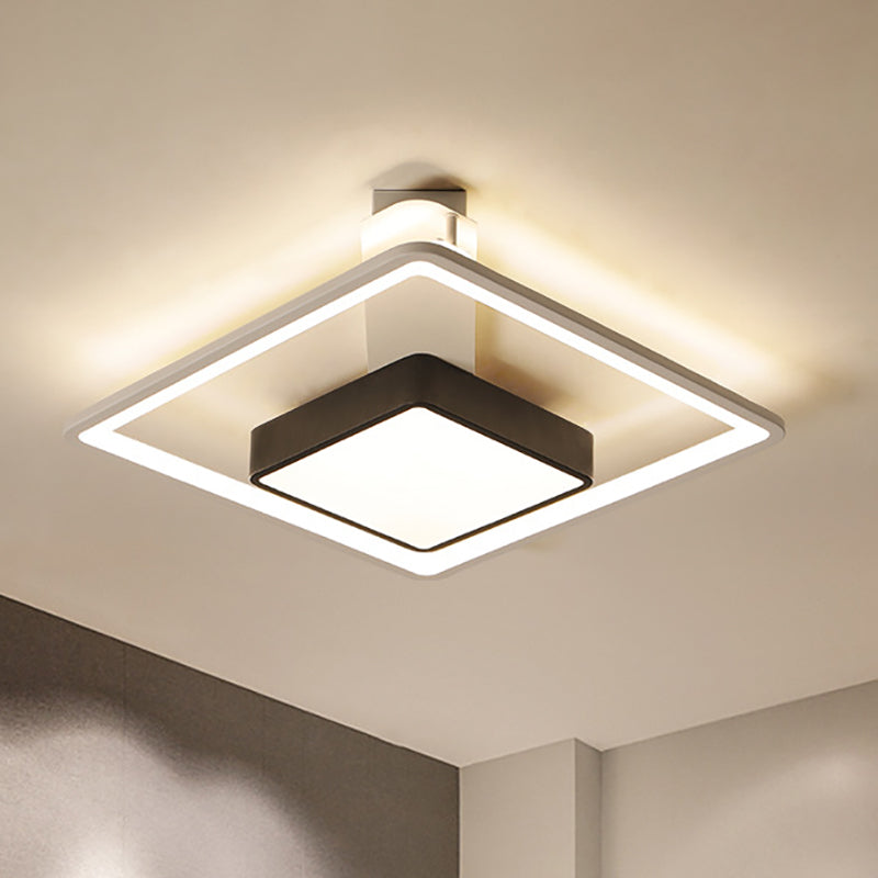 Modernism Square Ceiling Light Warm/White Light Metal Led Flush Mount Lighting in Black, 16"/19.5" Wide