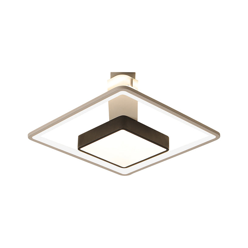 Modernism Square Ceiling Light Warm/White Light Metal Led Flush Mount Lighting in Black, 16"/19.5" Wide