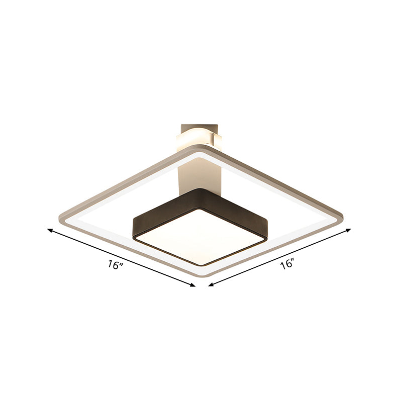 Modernism Square Ceiling Light Warm/White Light Metal Led Flush Mount Lighting in Black, 16"/19.5" Wide