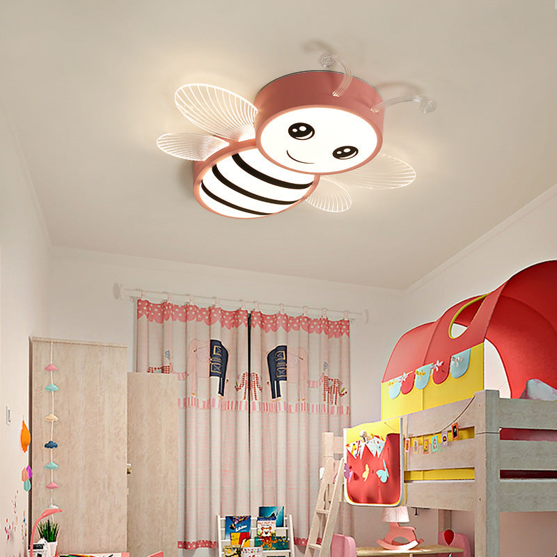 Metal Bee Flush Mount Ceiling Lighting Fixture Kids Style LED Close To Ceiling Lamp