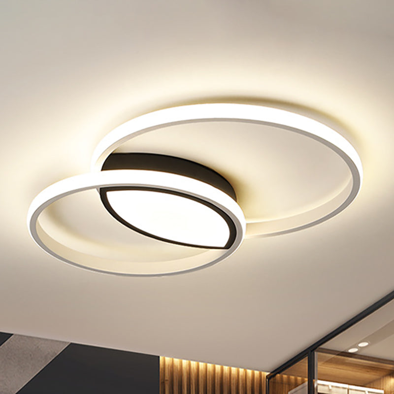 16 "/19.5" W Double Ring Flush Light Fixture Minimalist Metal Led Black and White Flush Ceiling Lamp in Warm / White