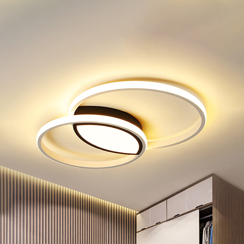 16 "/19.5" W Double Ring Flush Light Halterung Minimalist Metal Led Black and White Flush Ceiling Lamp in Warm/White