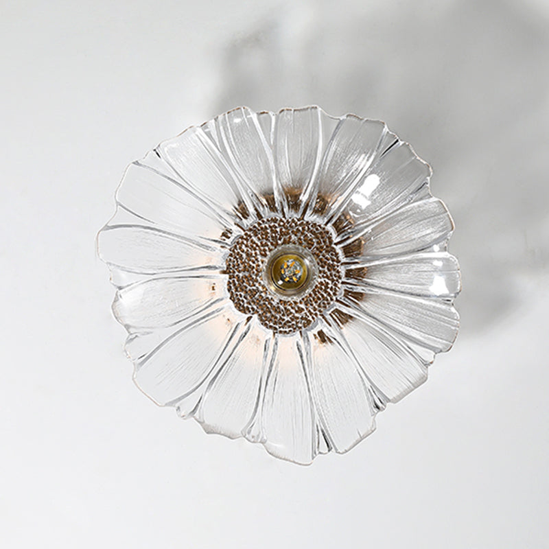 Glass Flower Ceiling Mount Light Fixture Contemporary Style Ceiling Mounted Fixture in Gold