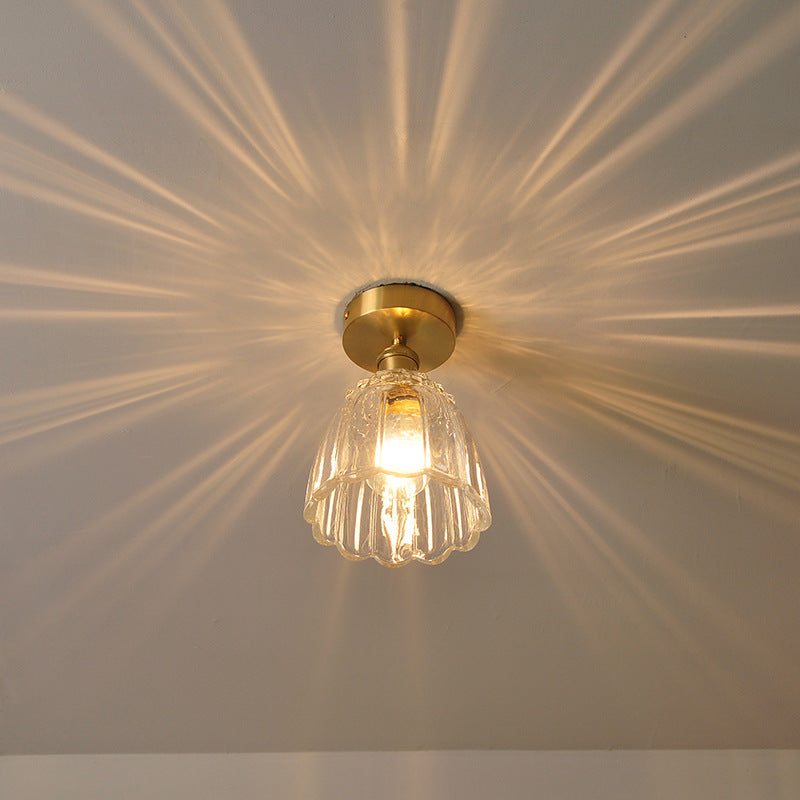 Modern Style Ceiling Mount Light Fixture Gold Flower Close to Ceiling Lighting with Glass Shade