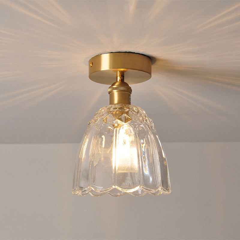 Modern Style Ceiling Mount Light Fixture Gold Flower Close to Ceiling Lighting with Glass Shade