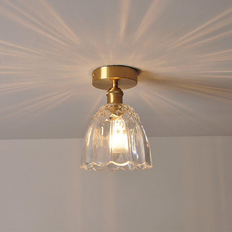 Modern Style Ceiling Mount Light Fixture Gold Flower Close to Ceiling Lighting with Glass Shade